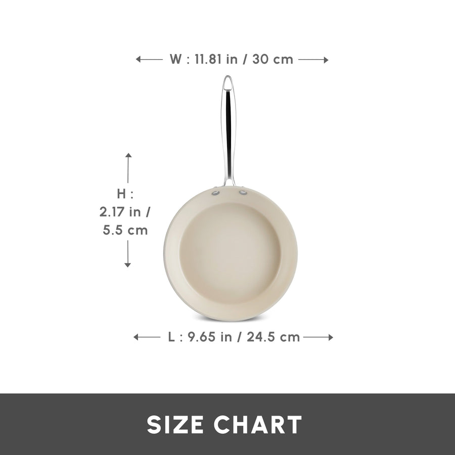 Karaca Swiss Crystal Almond Cream Non-Stick Induction Stainless Steel Handle Pan, 30cm, Cream