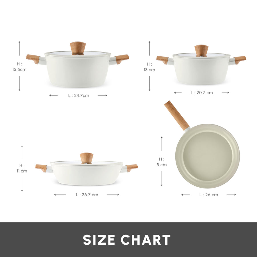 Karaca Swiss Crystal Almond 7-Piece Non-Stick Induction Cookware Set, Cream