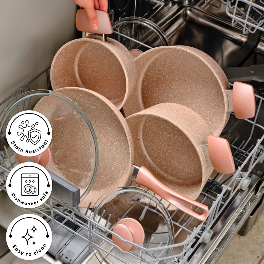 Karaca Rosegold Biogranite 7-Piece Induction Cookware Set, Rose Gold