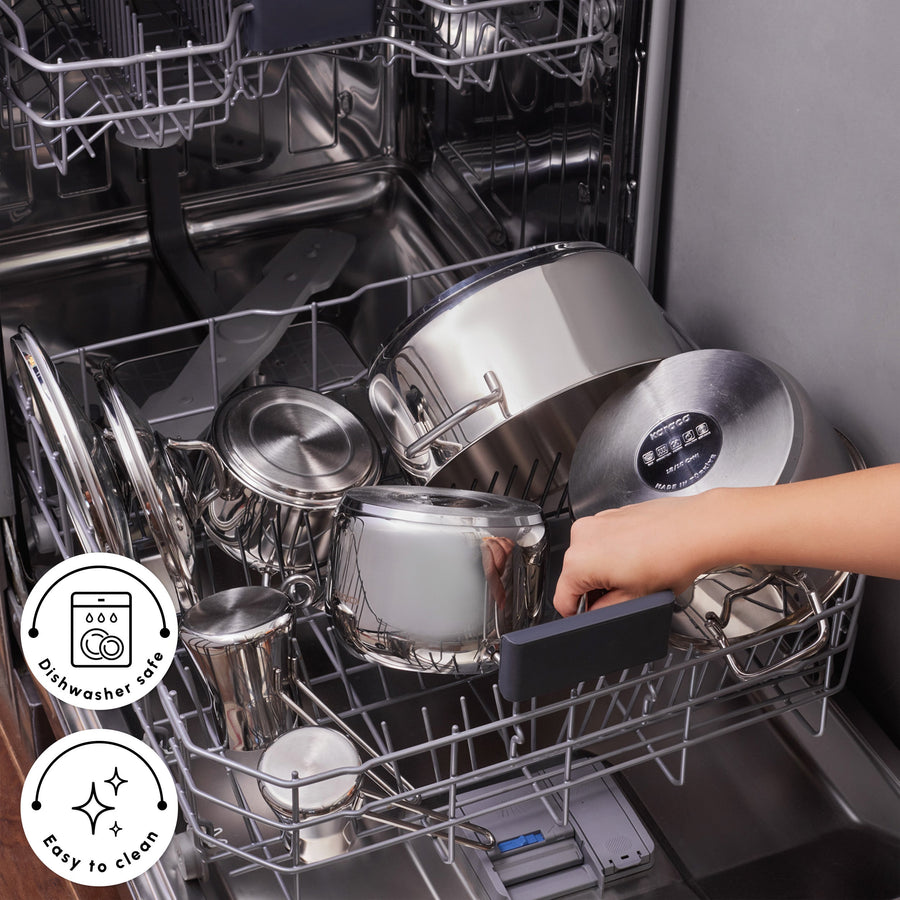 Karaca Belgrad 15-Piece Complete Stainless Steel Kitchen Cookware Set, Silver
