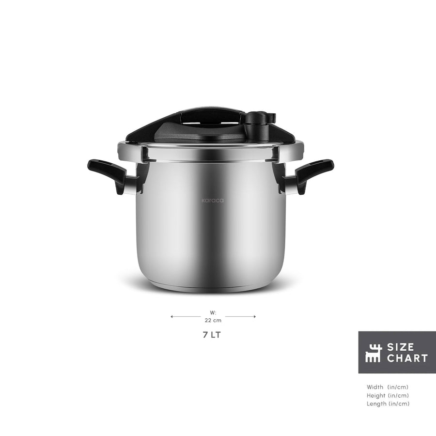Karaca Marsilya Stainless Steel Induction Pressure Cooker Set, 7L, Silver Black