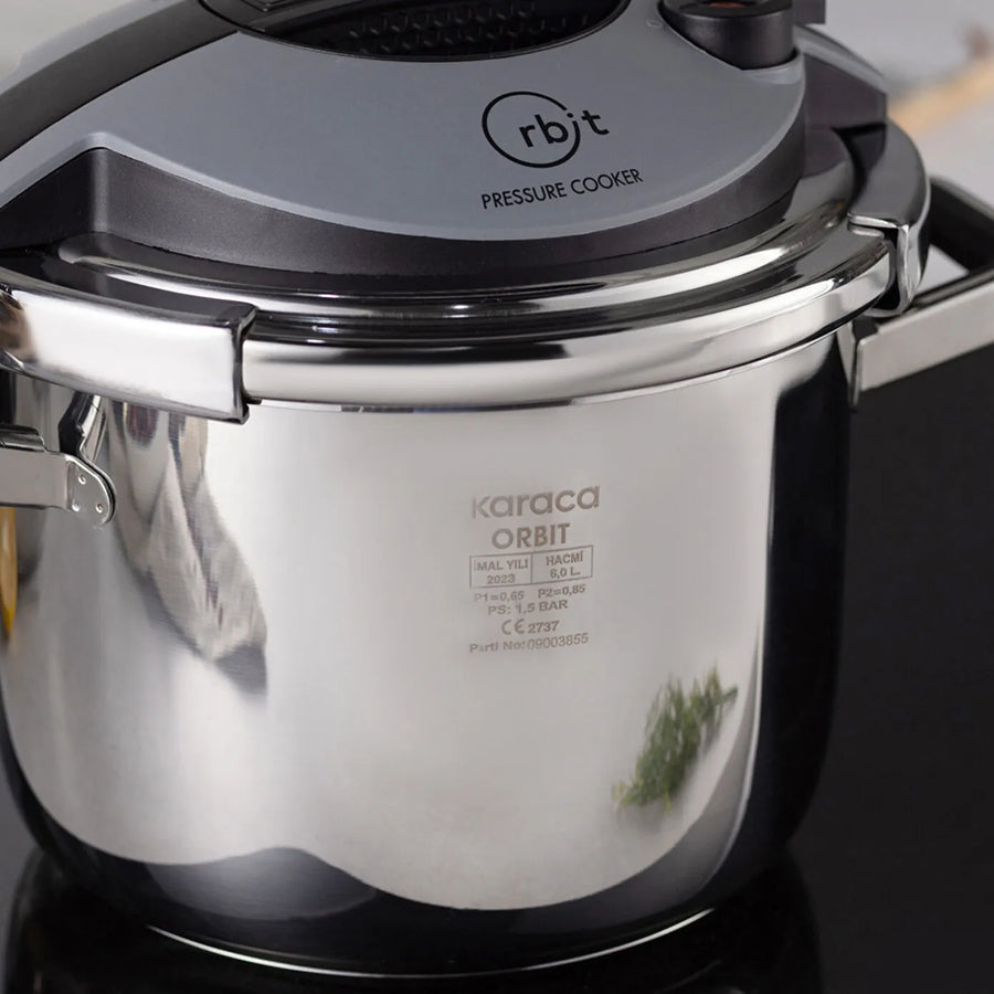 Karaca Orbit 2-Piece Stainless Steel Induction Pressure Cooker Set, 6L+8L, Black