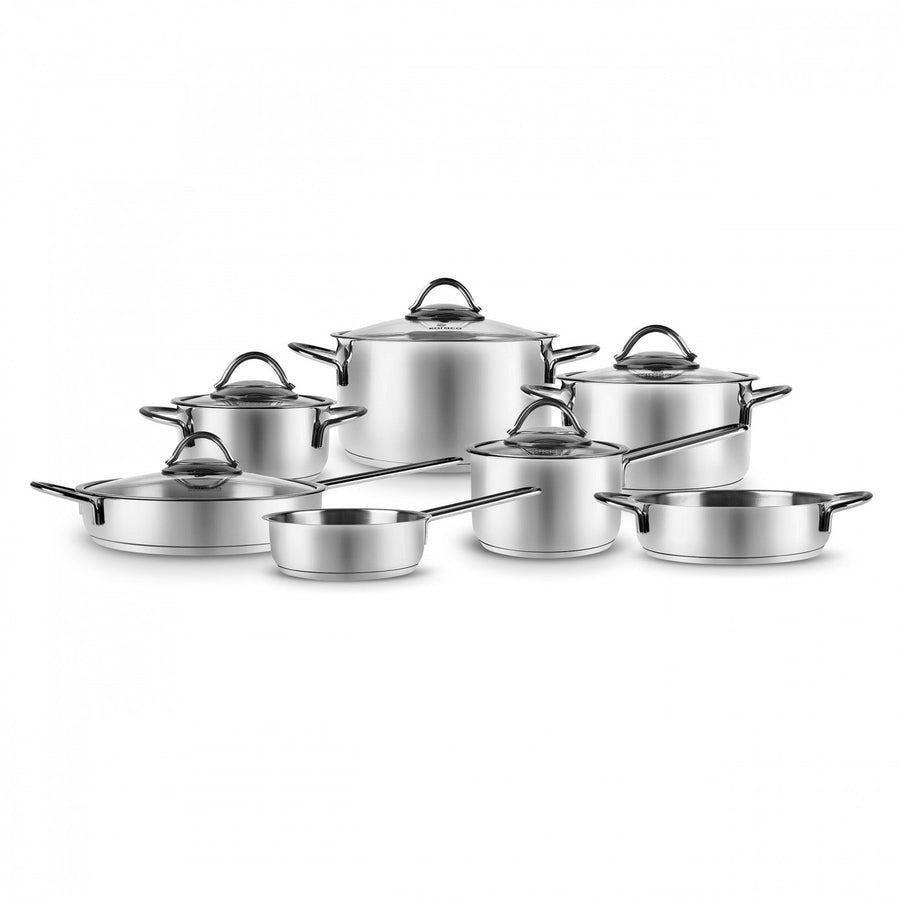 Karaca Ada V2 12-Piece Stainless Steel Induction Cookware Set, Silver