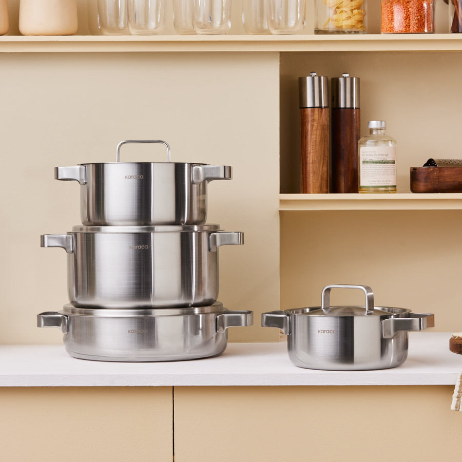 Karaca Powersteel 316+ 3Ply Onyx Stainless Steel Induction Cookware Set, Silver