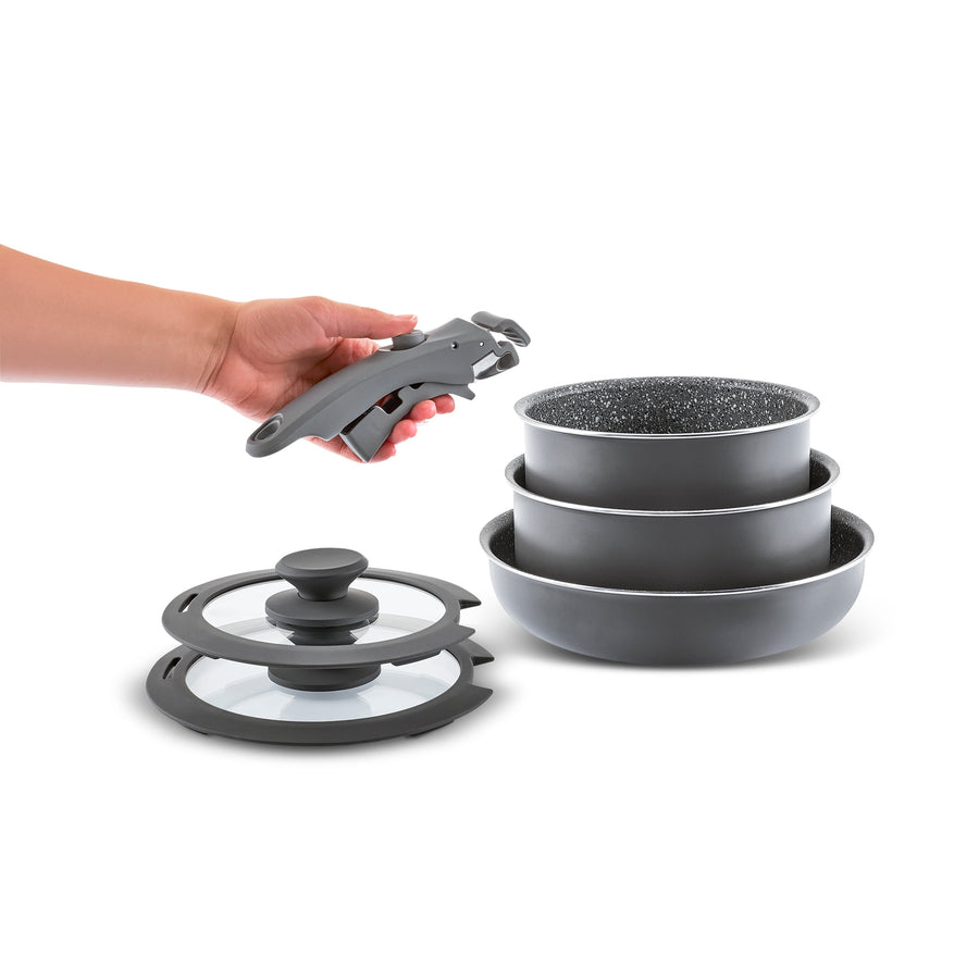 Karaca Comfort 6-Piece Induction Non-Stick Detachable Cookware Set, Black