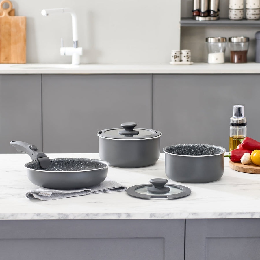 Karaca Comfort 6-Piece Induction Non-Stick Detachable Cookware Set, Black