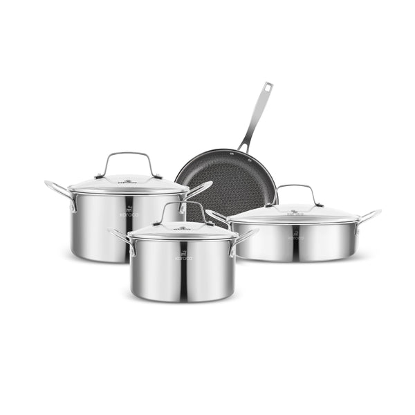 Karaca Ceramica Steel 3Ply Stainless Steel 7-Piece Induction Non-Stick Cookware Set, Silver