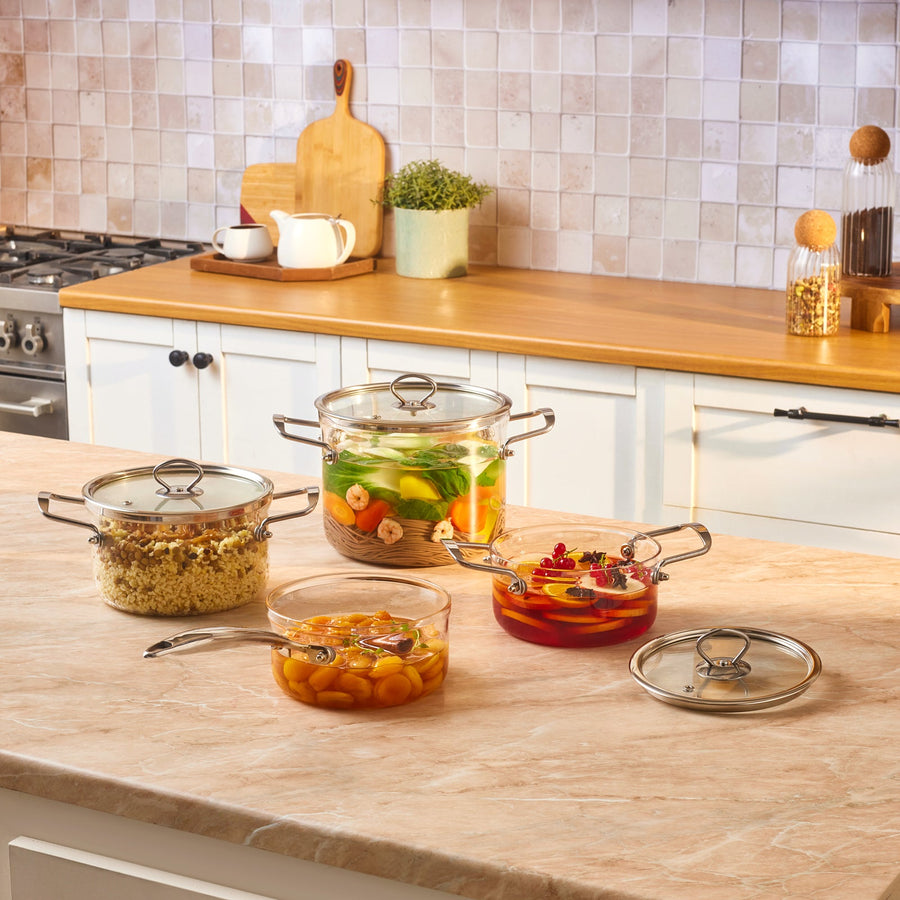 Karaca Amore 7-Piece Borosilicate Cookware Set, Clear