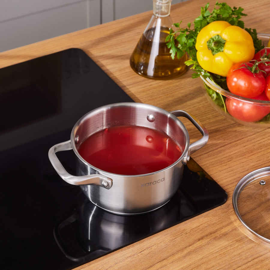 Karaca Elite Stainless Steel Induction Stock Pot, Lid, 16cm, Silver