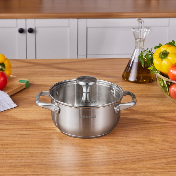 Karaca Elite Stainless Steel Induction Stock Pot & Lid, 18cm, Silver