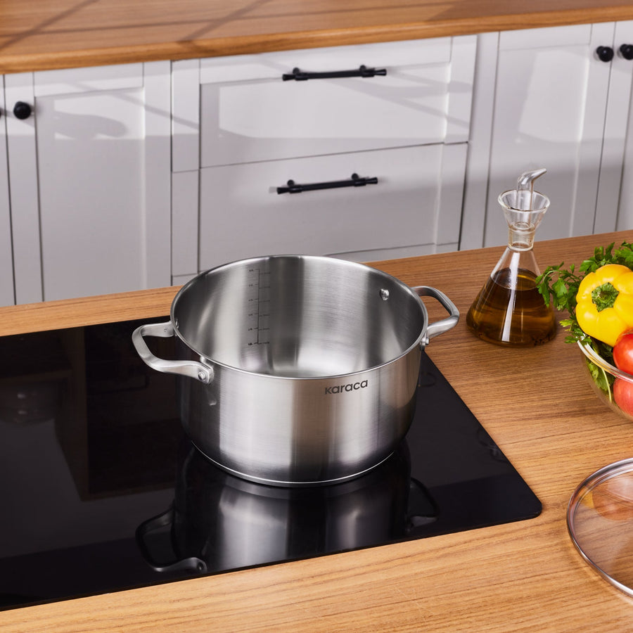 Karaca Elite Stainless Steel Induction Stock Pot & Lid, 26cm, Silver