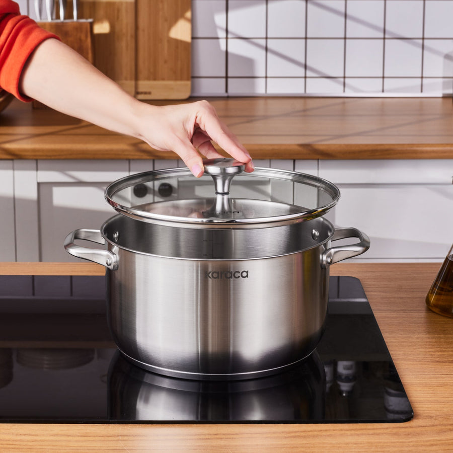 Karaca Elite Stainless Steel Induction Stock Pot & Lid, 26cm, Silver