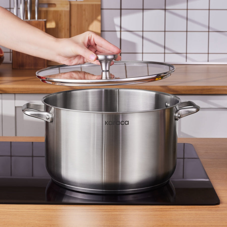 Karaca Elite Stainless Steel Induction Stock Pot & Lid, 28cm, Silver