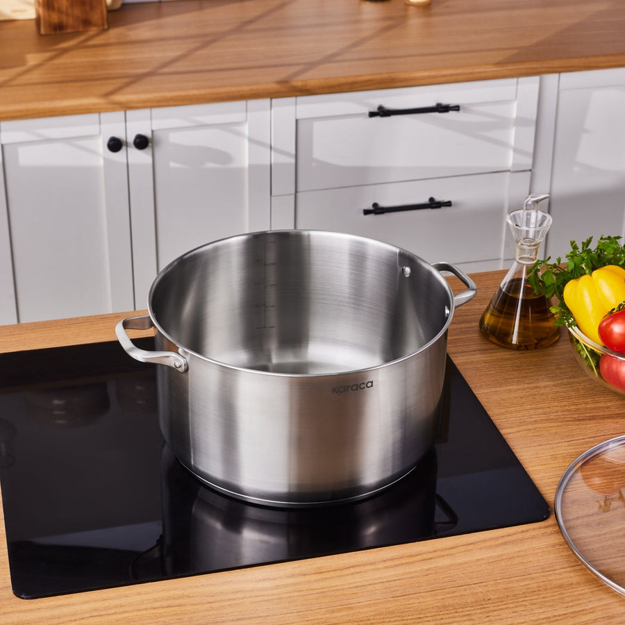 Karaca Elite Stainless Steel Induction Stock Pot & Lid, 34cm, Silver