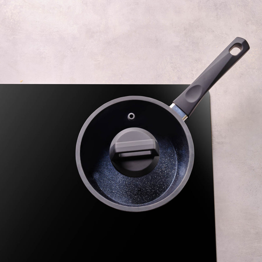 Karaca Aqua Granite Non-Stick Induction Saucepan & Lid, 18cm, Blue
