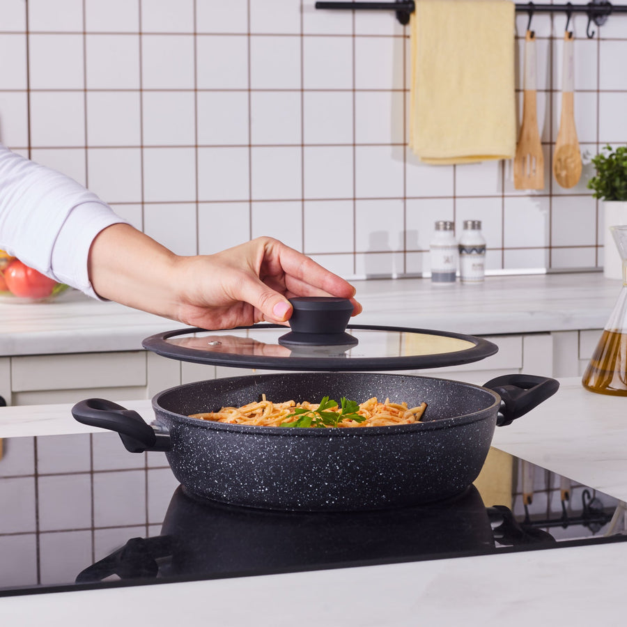 Karaca Nebula Granite 7-Piece Non-Stick Induction Cookware Set, Black