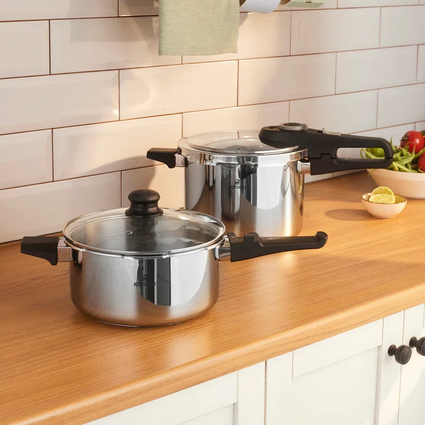 Karaca Ruggersteel 4-Piece Stainless Steel Induction Pressure Cooker Set, 4L+6L, Grey