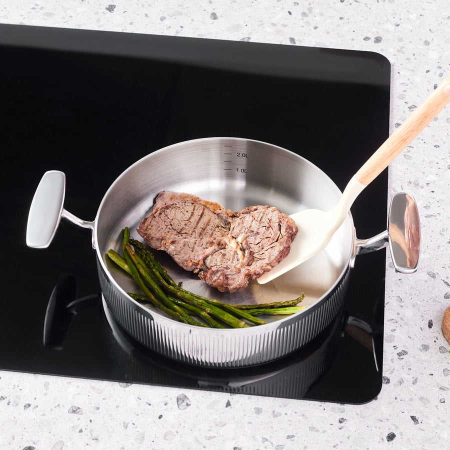 Karaca Rimova 3Ply Stainless Steel 8-Piece Induction Cookware Set with Glass Lid, Silver