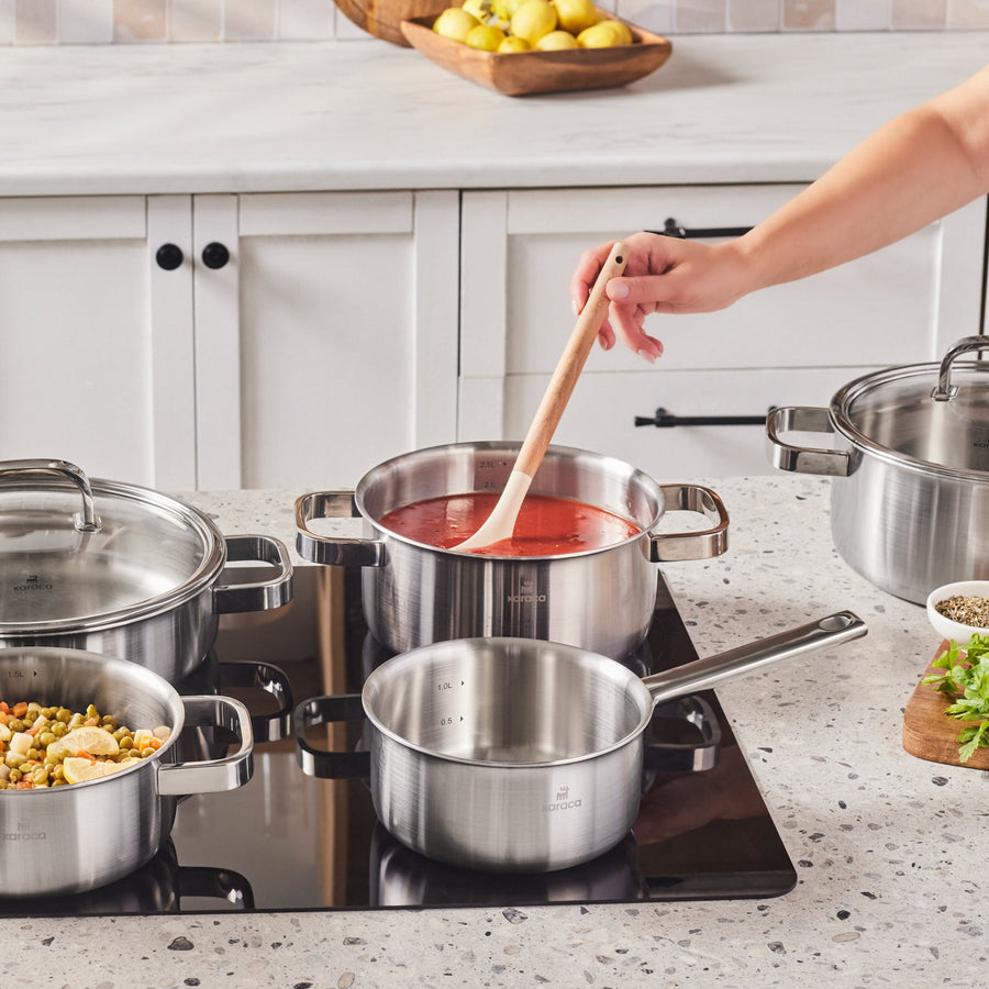 Karaca Rimova 3Ply Stainless Steel 8-Piece Induction Cookware Set with Glass Lid, Silver