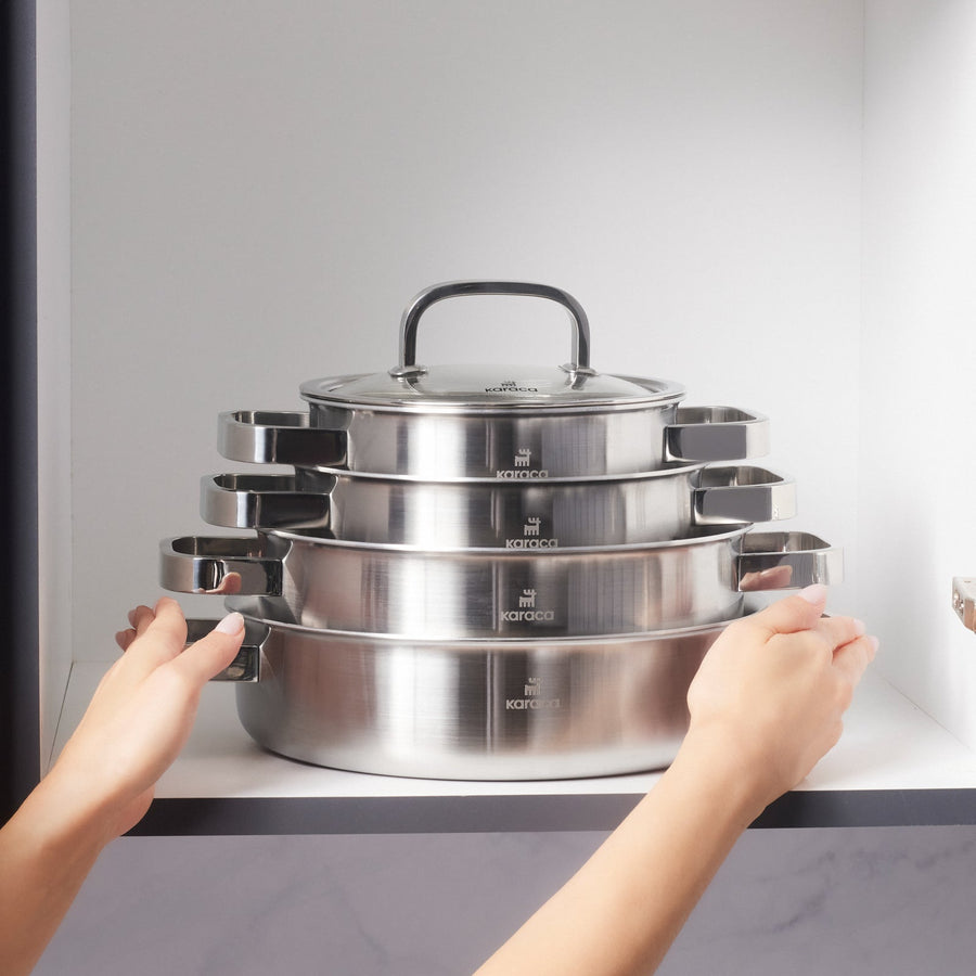 Karaca New Ares 3Ply Stainless Steel 9-Piece Induction Cookware Set, Silver