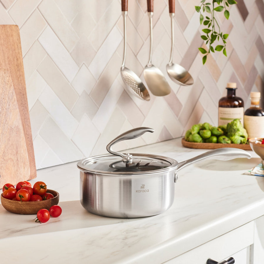 Karaca 5Ply PowerSteel 316+ Stainless Steel Induction Sauce Pan, 18cm, Silver
