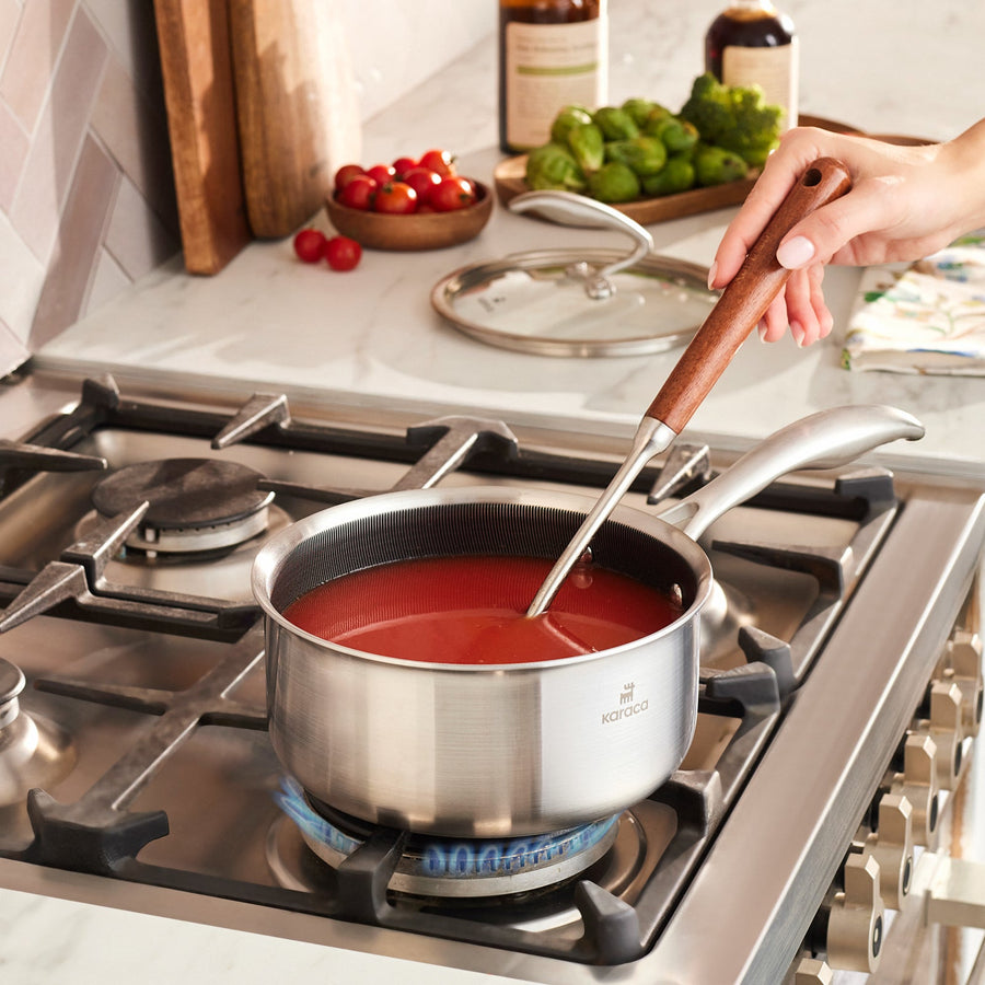 Karaca 5Ply PowerSteel 316+ Stainless Steel Induction Sauce Pan, 18cm, Silver