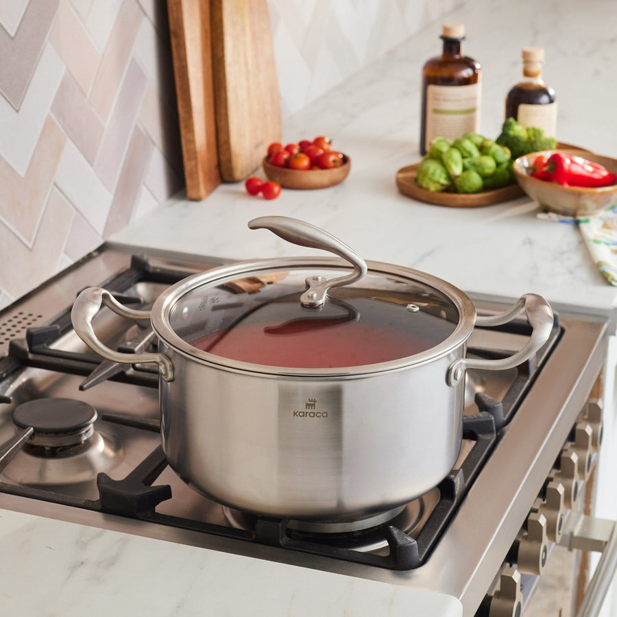 Karaca 5Ply PowerSteel 316+ Stainless Steel Stock Pot & Lid, 24cm, Silver