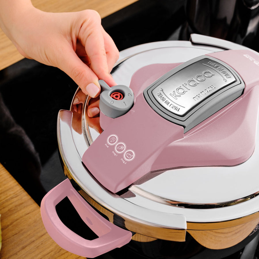 Karaca Perfect 2-Piece Stainless Steel Induction Pressure Cooker Set, 4L+6L, Pink Silver