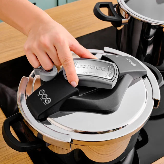 Karaca Perfect 2-Piece Stainless Steel Induction Pressure Cooker Set, 4L+6L, Black Silver
