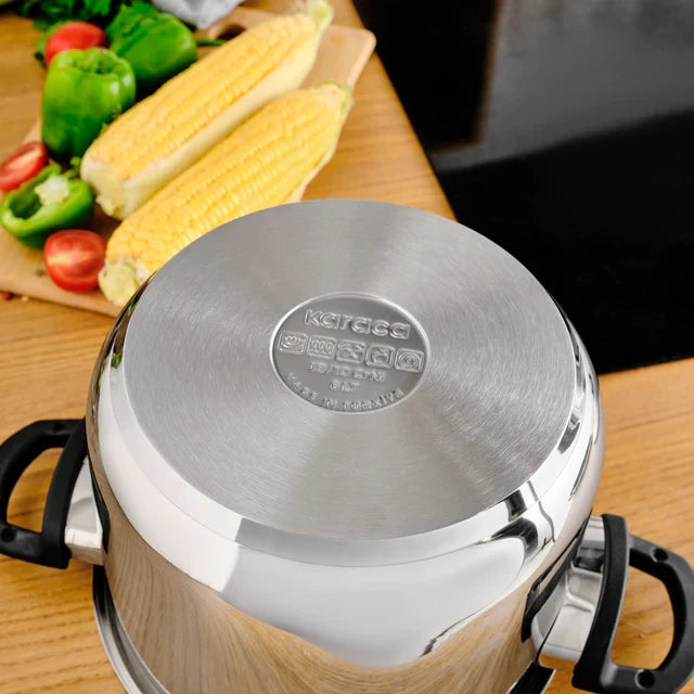 Karaca Perfect 2-Piece Stainless Steel Induction Pressure Cooker Set, 4L+6L, Black Silver