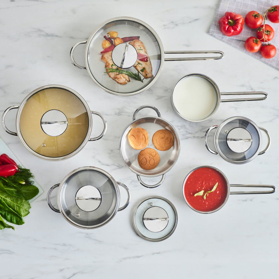 Karaca Ada V2 12-Piece Stainless Steel Induction Cookware Set, Silver