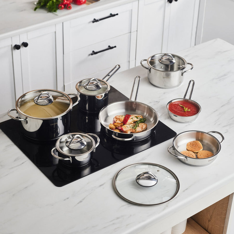 Karaca Ada V2 12-Piece Stainless Steel Induction Cookware Set, Silver