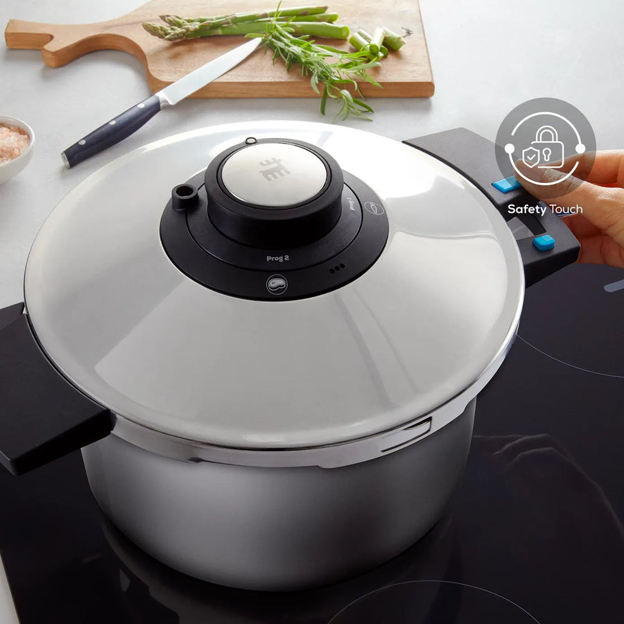 Karaca Quick and Safe 2-Piece Stainless Steel Induction Pressure Cooker Set, 4L+6L, Black Silver