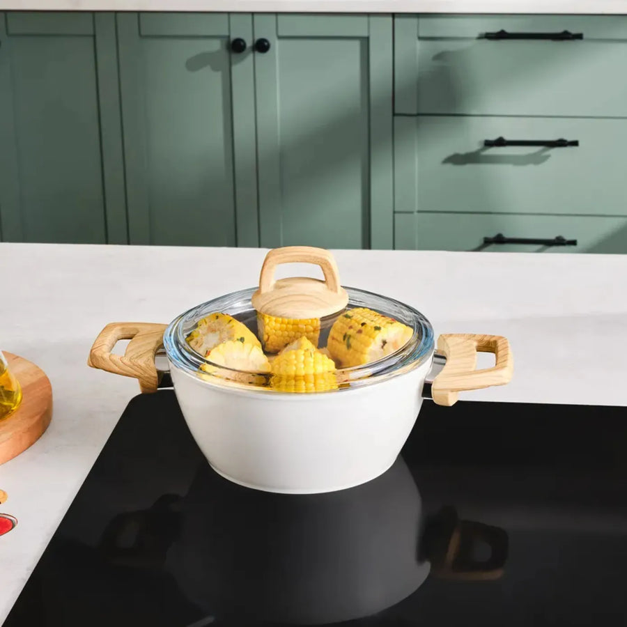 Karaca Swiss Crystal Non-Stick Induction Stockpot with Lid, 20cm, Creamy