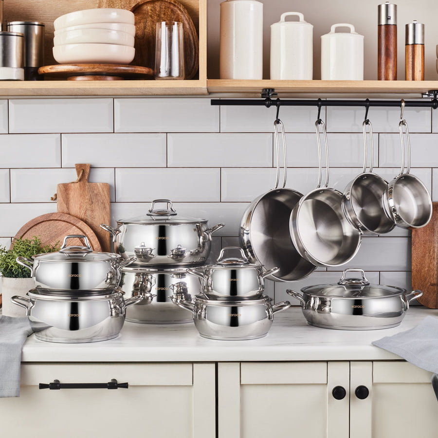 Karaca Emirgan Stainless Steel Shallow Casserole with Lid, 26cm, Silver