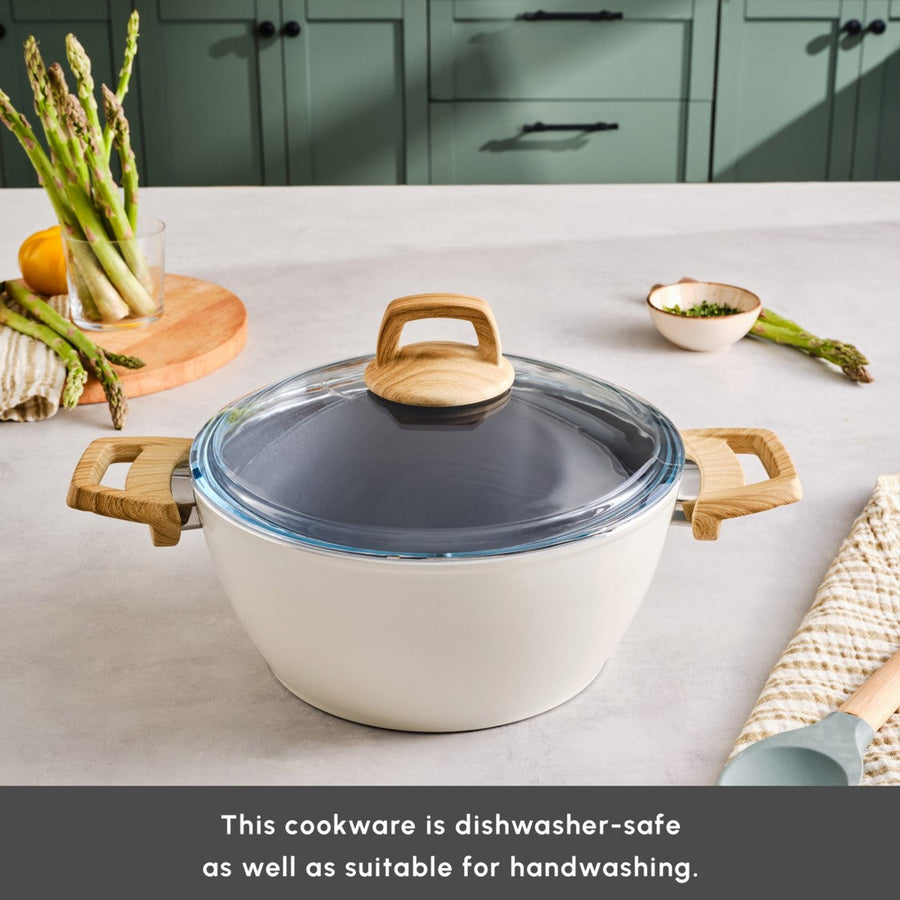 Karaca Swiss Crystal Non-Stick Induction Stockpot with Lid, 24cm, Creamy