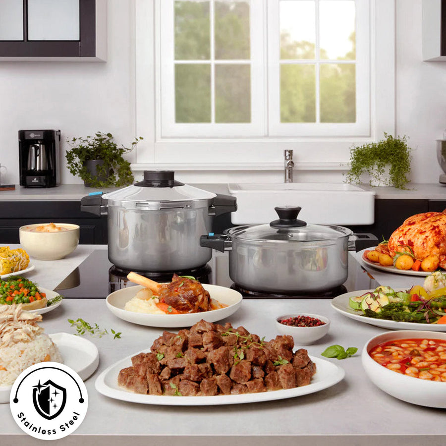 Karaca Quick and Safe 2-Piece Stainless Steel Induction Pressure Cooker Set, 6L+8L