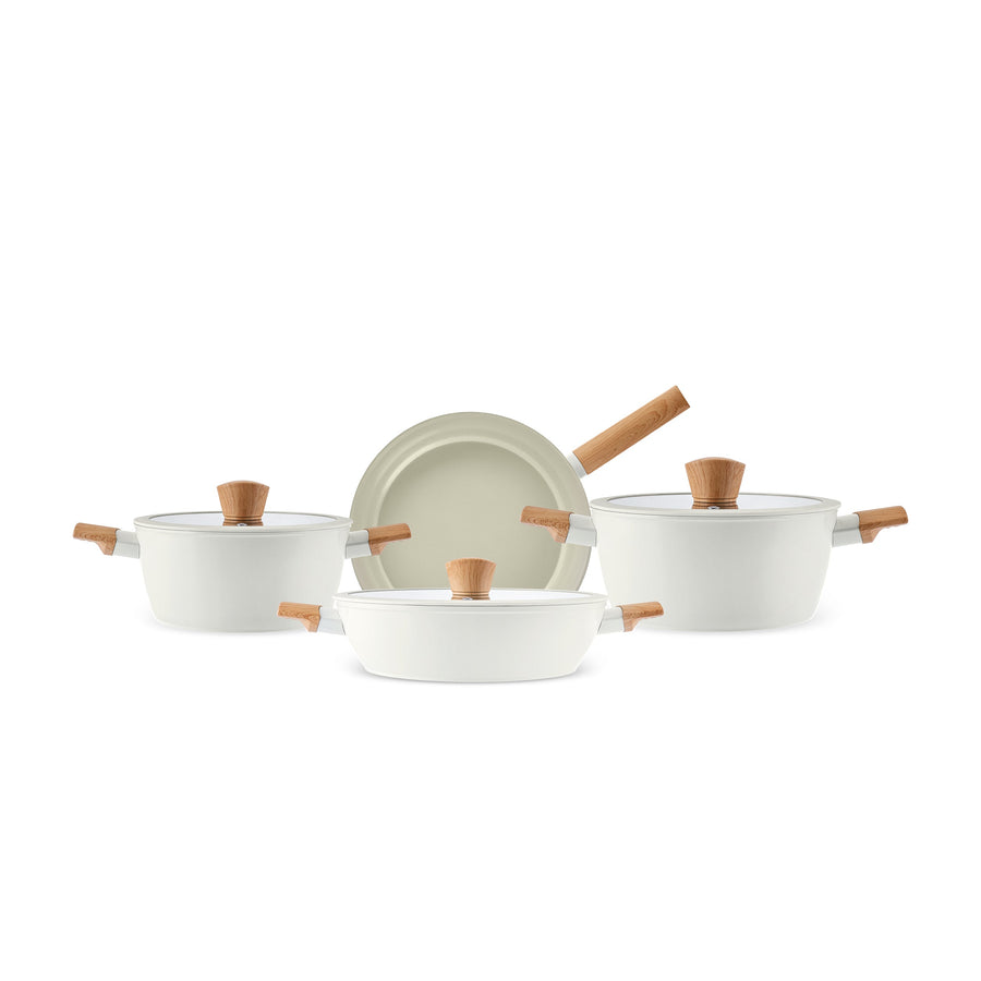 Karaca Swiss Crystal Almond 7-Piece Non-Stick Induction Cookware Set, Cream