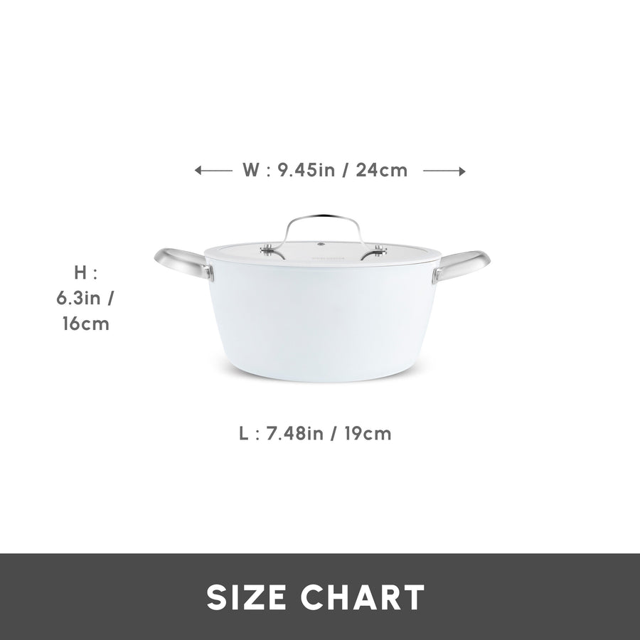 Karaca Swiss Crystal Almond Cream Non-Stick Induction Stainless Steel Handle Casserole & Lid, 24cm, Cream