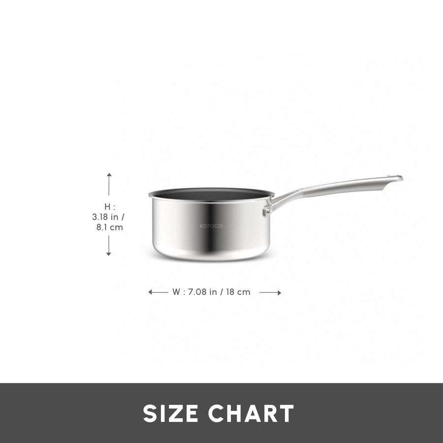 Karaca Plasma Steel 3Ply Non-Stick Sauce Pan, 18cm, Silver