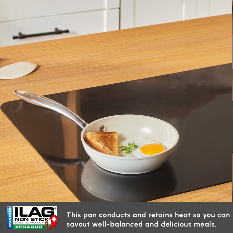 Karaca Swiss Crystal Almond Cream Non-Stick Induction Stainless Steel Handle Pan, 16cm, Cream