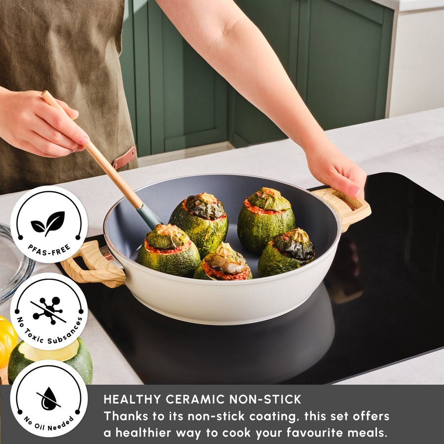 Karaca Swiss Crystal Non-Stick Induction Casserole, 30cm, Creamy