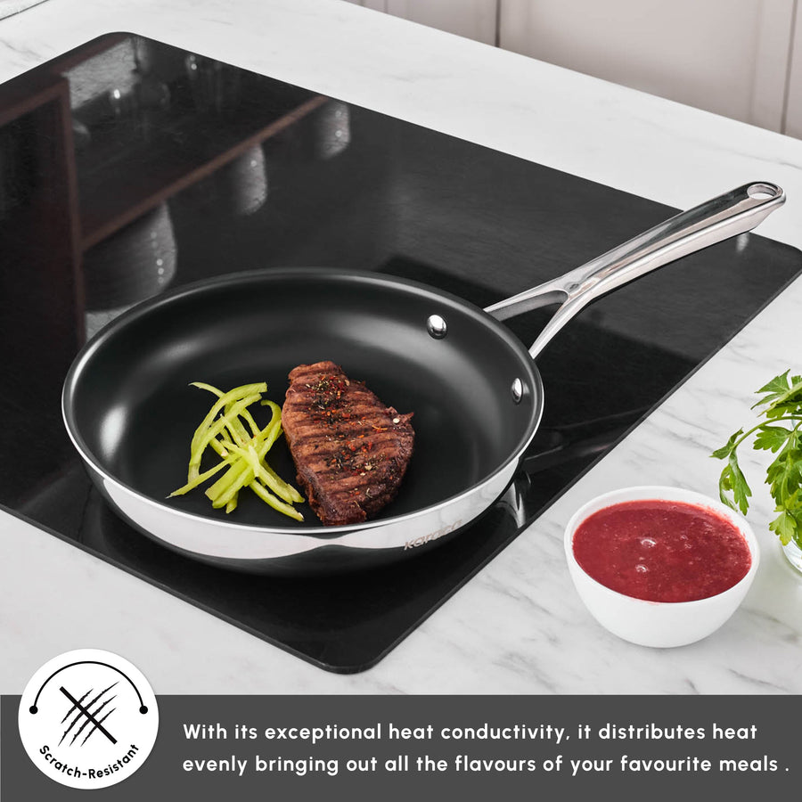 Karaca Plasma Steel 3Ply Non-Stick Induction Frying Pan, 28cm, Silver