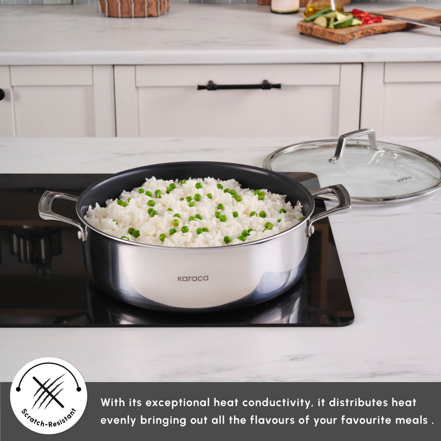 Karaca Plasma Steel 3Ply Non-Stick Induction Casserole, 24cm, Silver