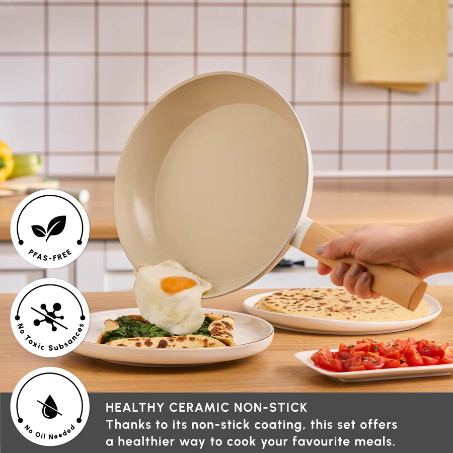 Karaca Swiss Crystal Almond 7-Piece Non-Stick Induction Cookware Set, Cream