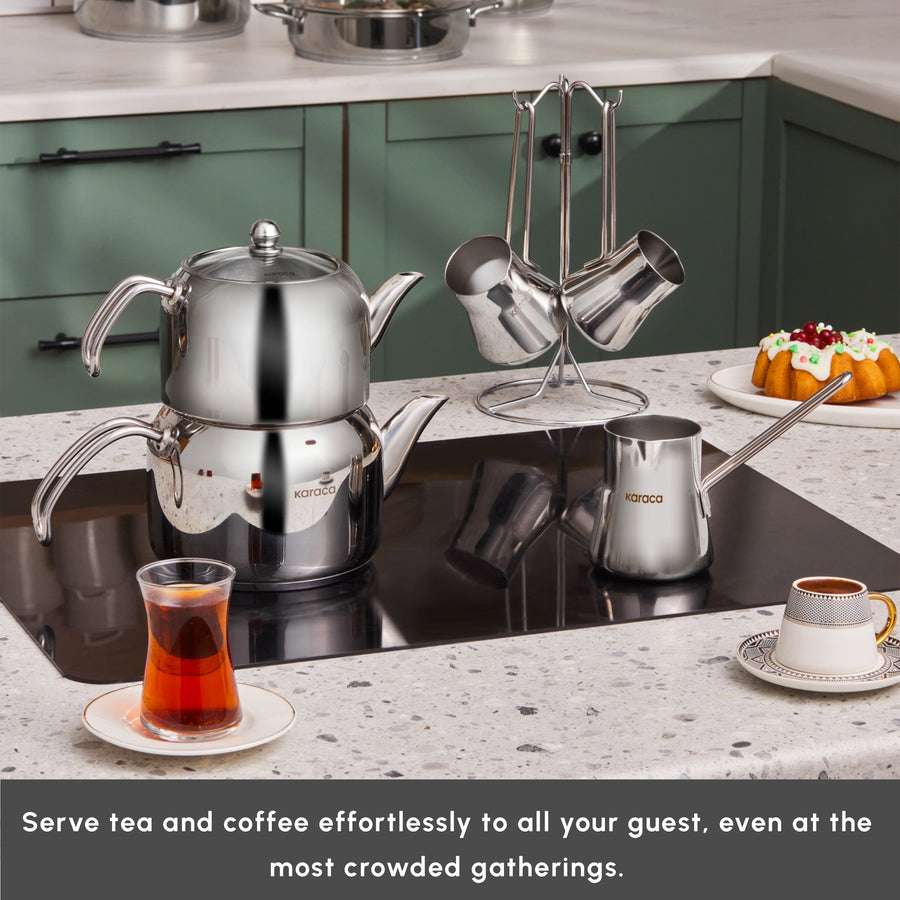 Karaca Belgrad 15-Piece Complete Stainless Steel Kitchen Cookware Set, Silver