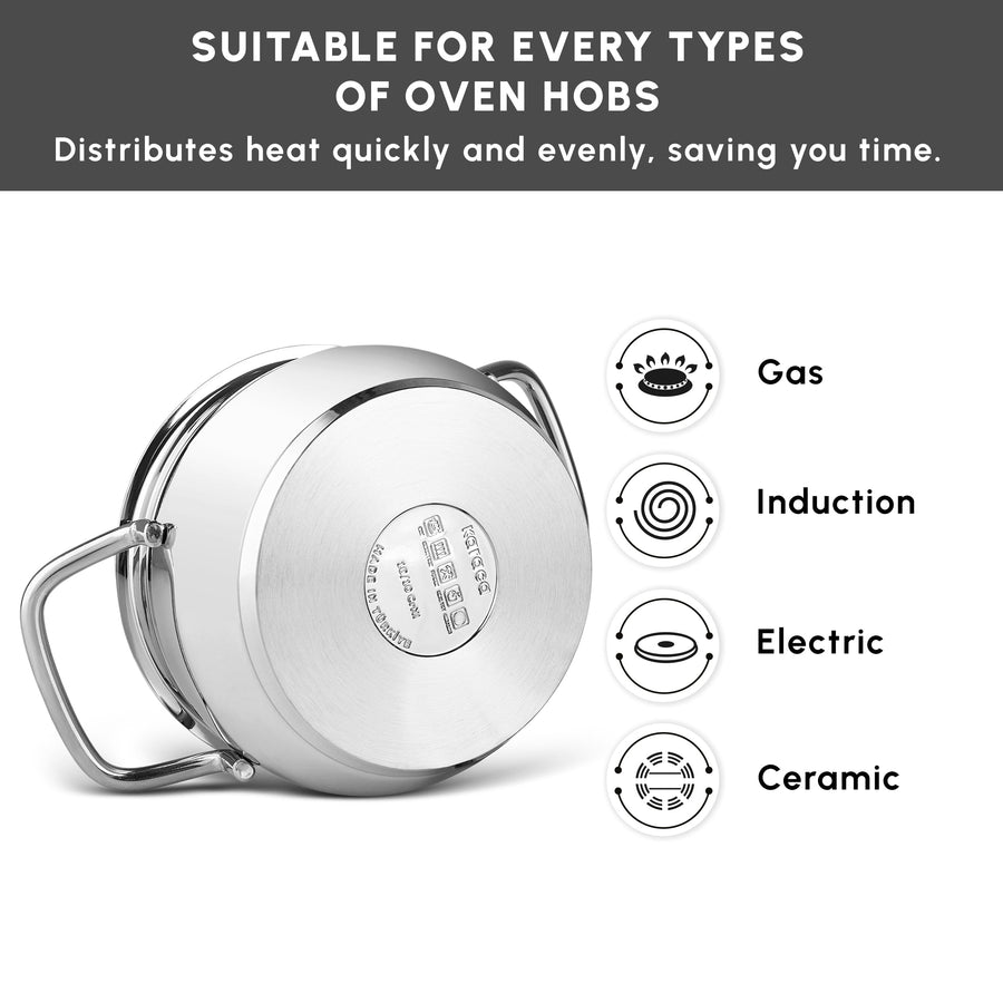 Karaca Emirgan XL 10-Piece Stainless Steel Induction Cookware Set with Storage Container, Silver Red