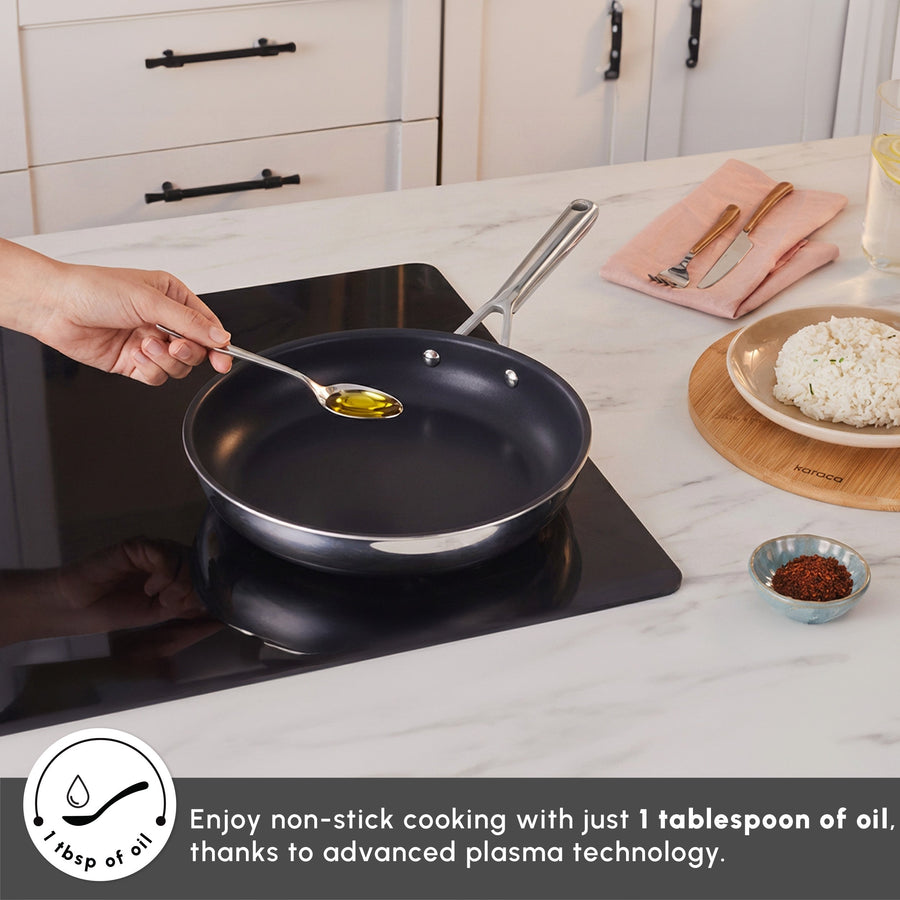 Karaca Plasma Steel 3Ply Non-Stick Induction Frying Pan, 28cm, Silver