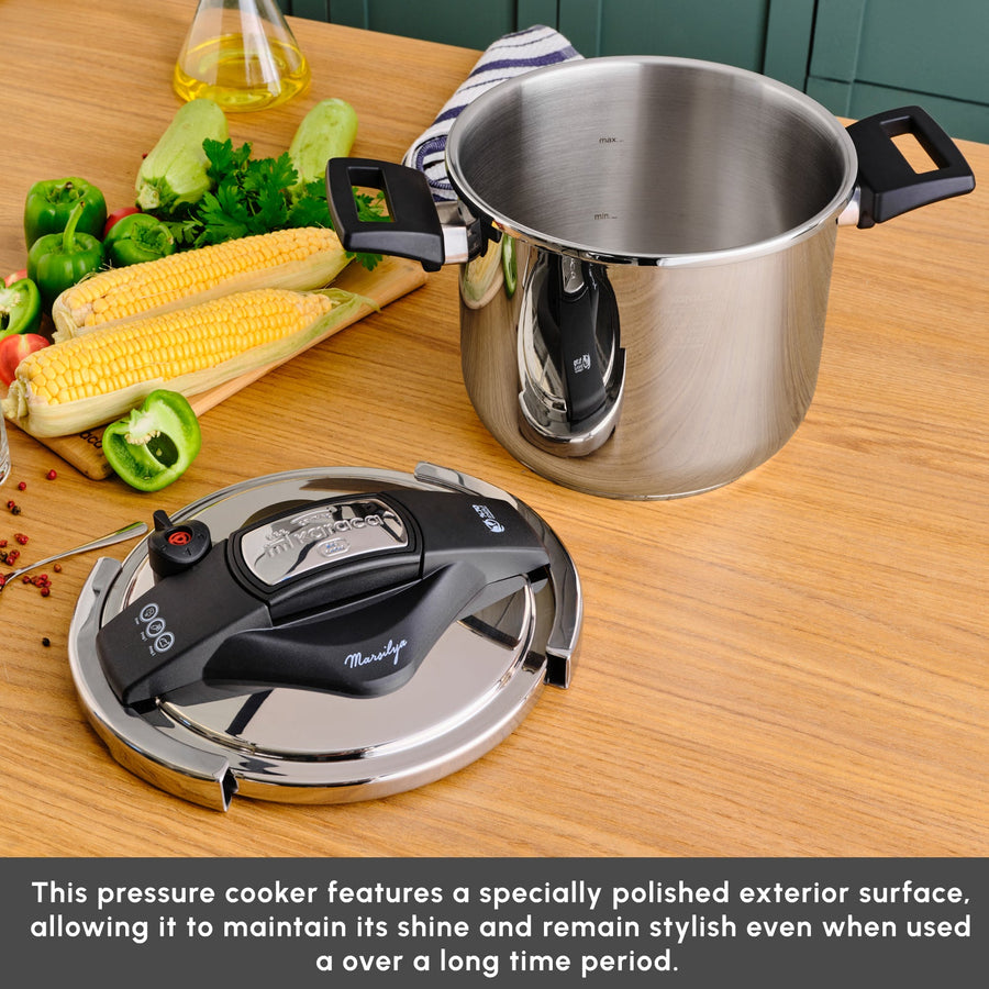 Karaca Marsilya Stainless Steel Induction Pressure Cooker Set, 7L, Silver Black