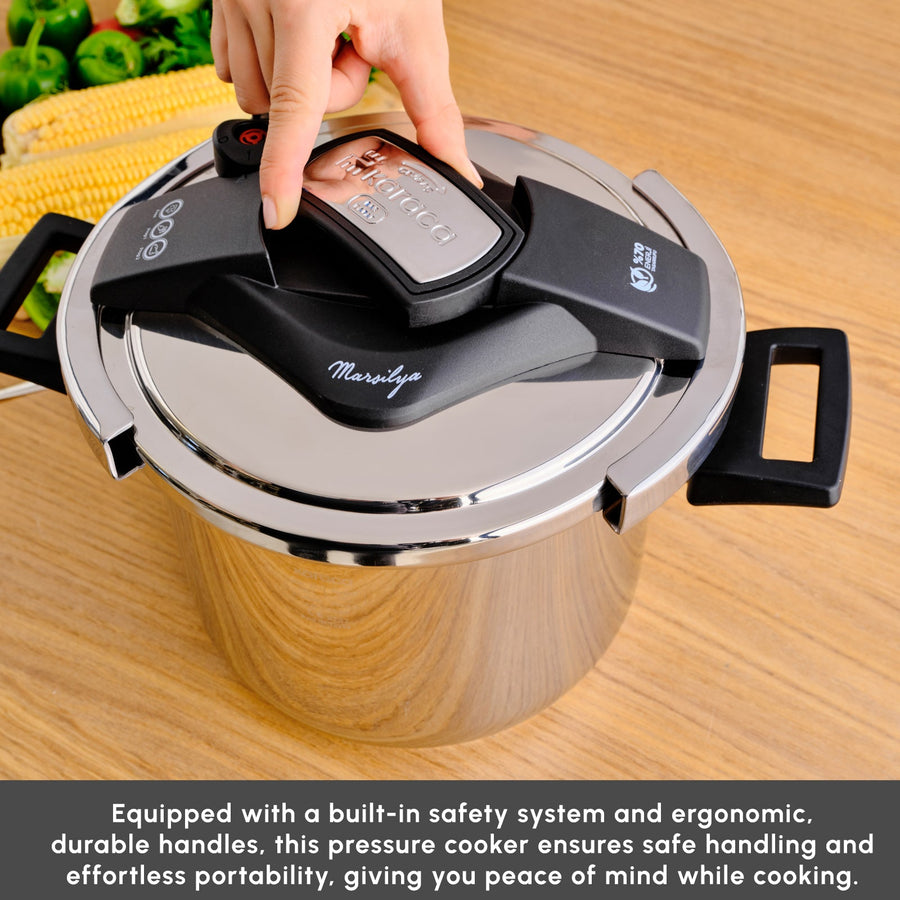 Karaca Marsilya Stainless Steel Induction Pressure Cooker Set, 7L, Silver Black